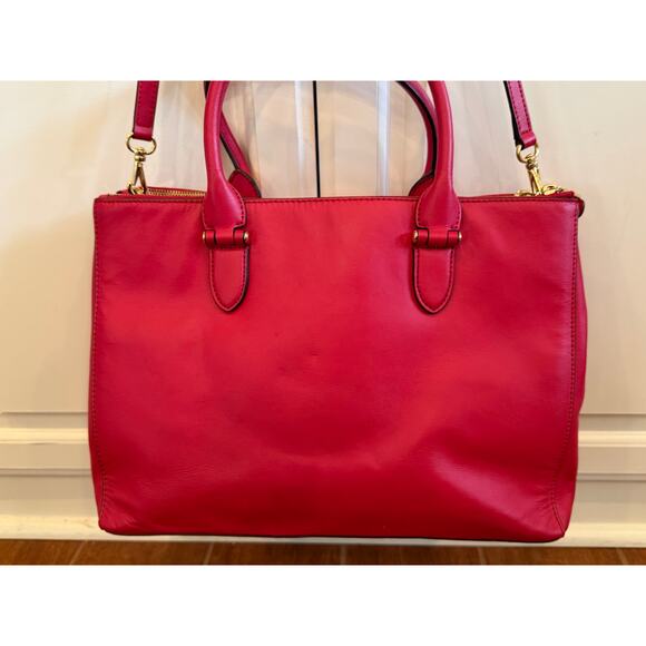 Lauren Ralph Lauren Red Newbury Double Zip Satchel Handbag Purse - Picture 4 of 15